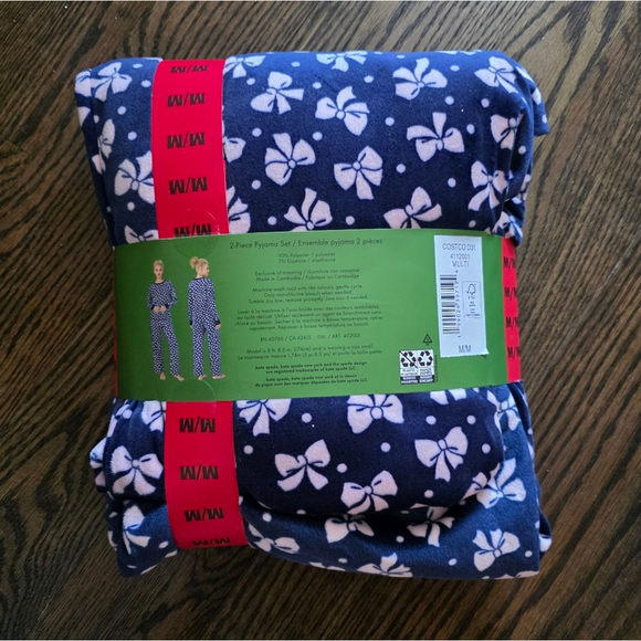 Kate Spade New York Bow Print 2 Piece Pajama Set Pink Fleece Lounge Sleepwear - Picture 6 of 8